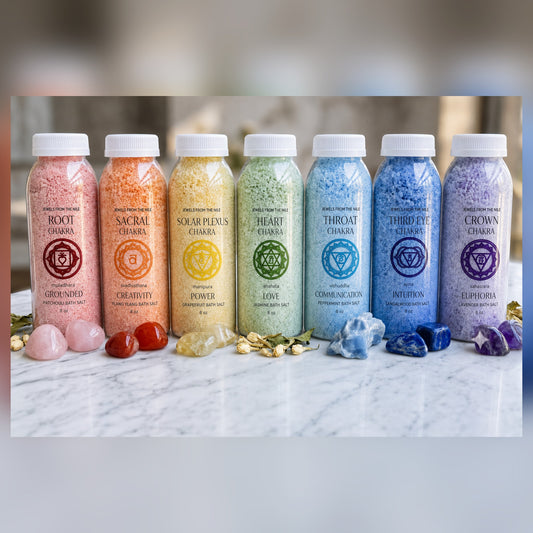 The Complete Chakra Ritual Set | 7 Bath Salts + 7 Matching Crystals