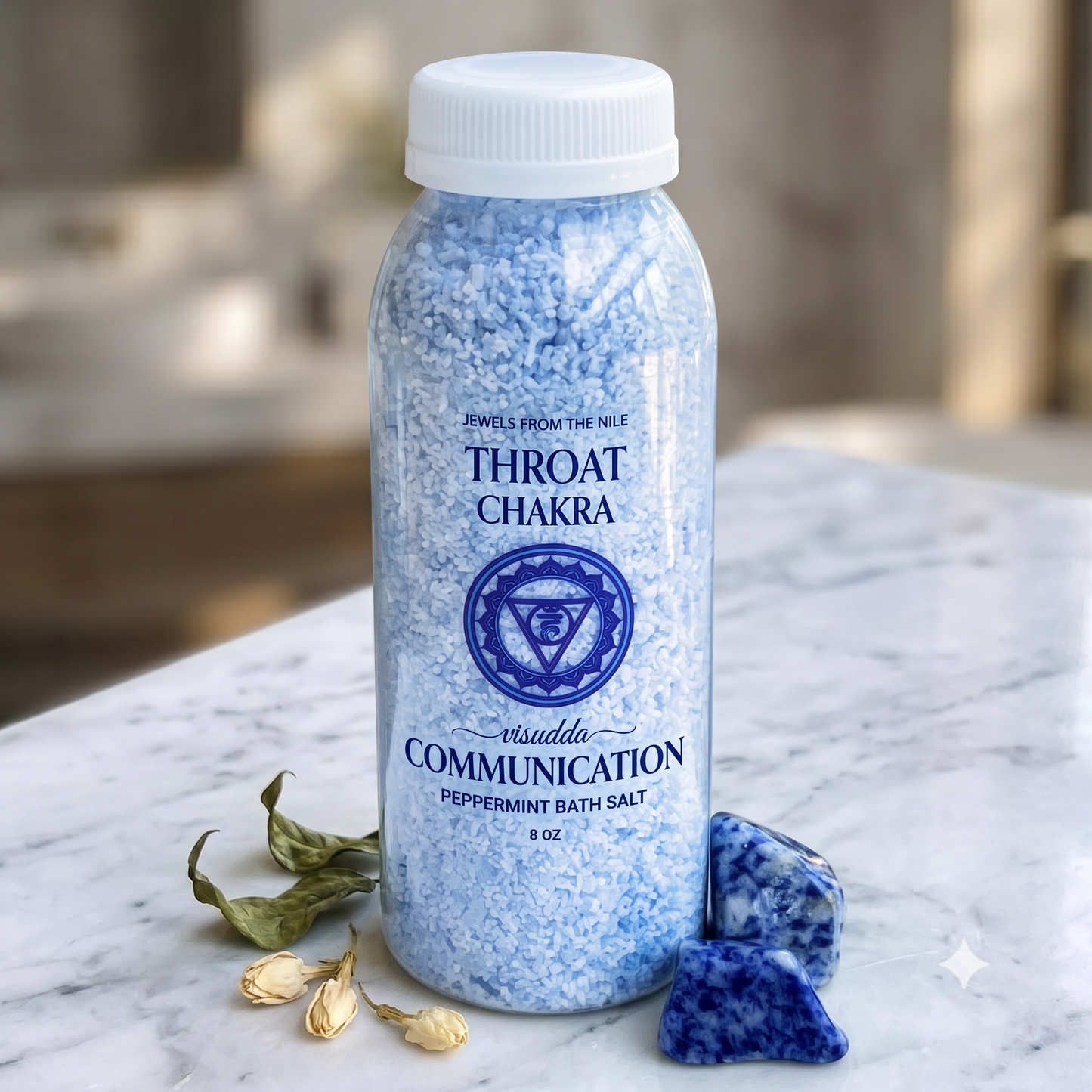 Throat Chakra Bath Salt | Self-Expression Ritual Soak with Sodalite Crystal (8oz)