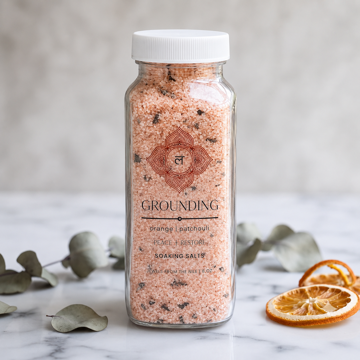 Grounding Bath Soak — orange, bergamot and sage ritual bath salts in an 8oz jar — Jewels from the Nile