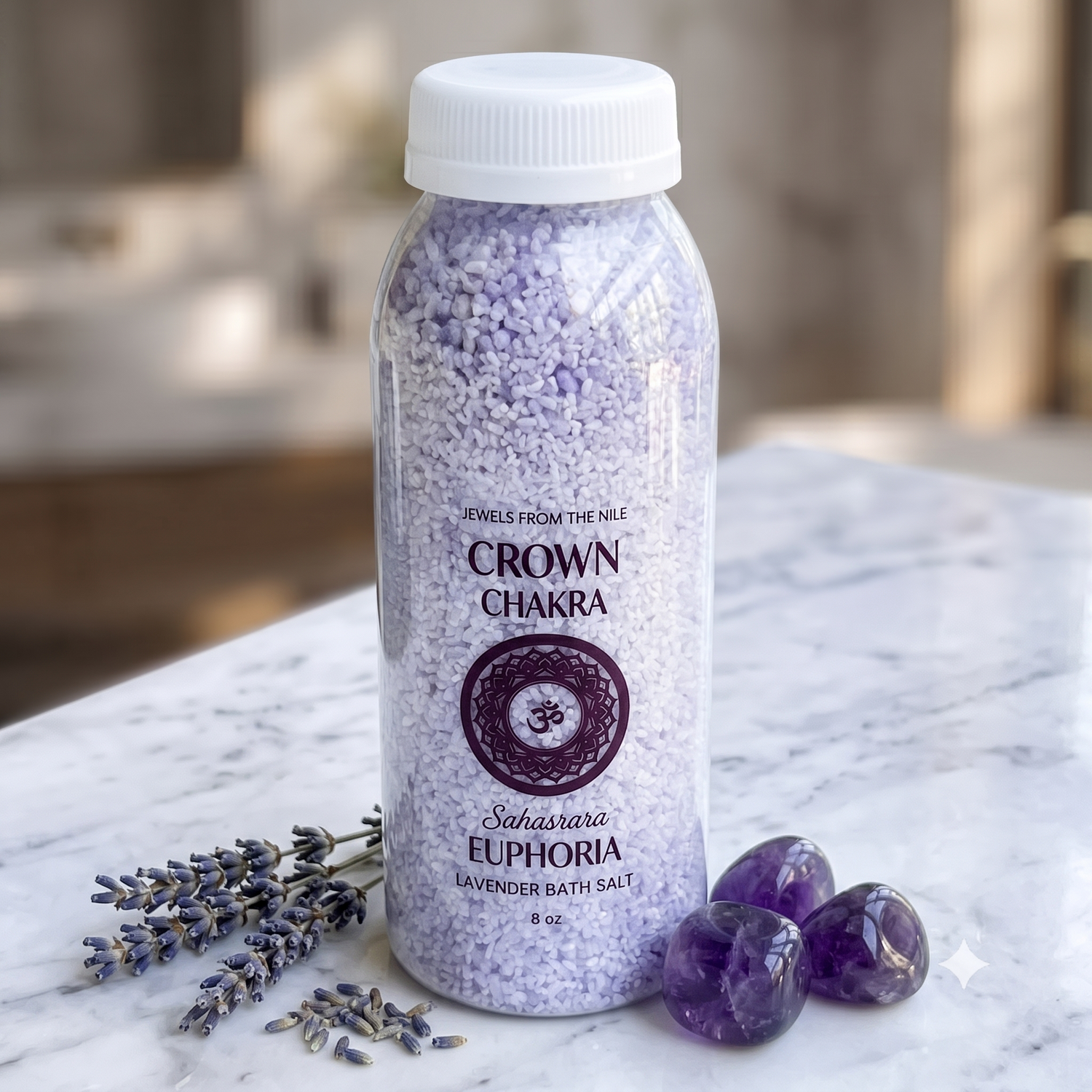 Crown Chakra lavender bath salt with amethyst crystals and dried lavender - violet ritual soak by Jewels from the Nile