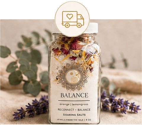 Free US shipping over $35 — Balance orange and lemongrass soaking salts jar with eucalyptus and lavender — Jewels from the Nile