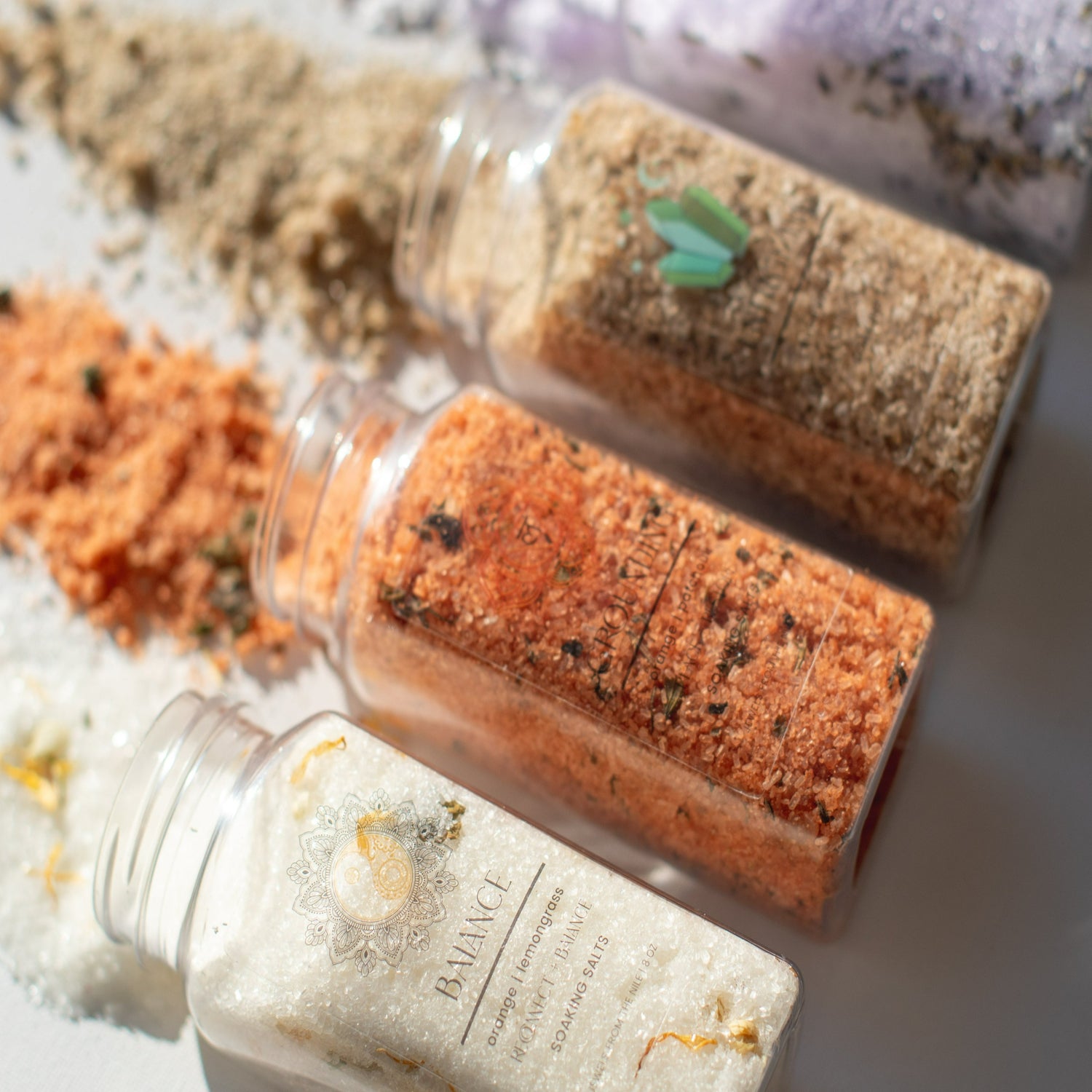Balance ritual bath salts with lemongrass and orange for peace and reconnection