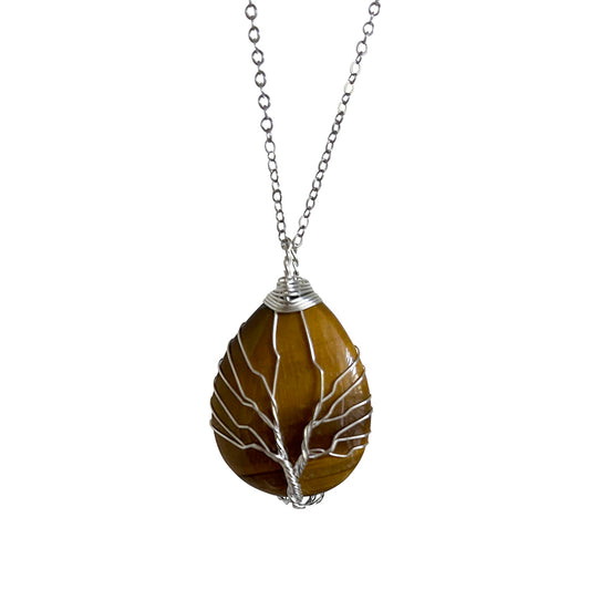 Tiger Eye /Tree of Life Wire Wrapped Crystal Stone Pendant