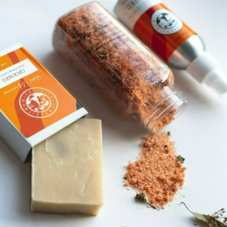 Grounding ritual bath salts with orange, bergamot, sage and patchouli for stability