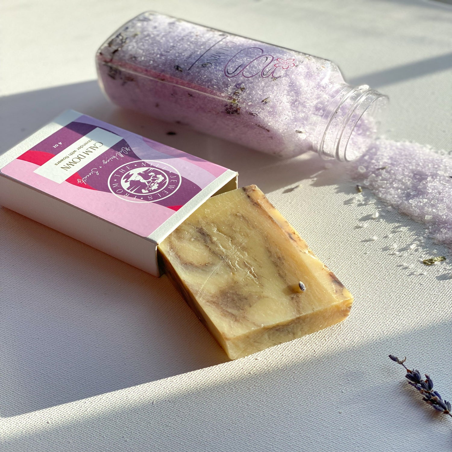 Calming lavender ritual bath salts for rest and renewal, hand-blended in small batches
