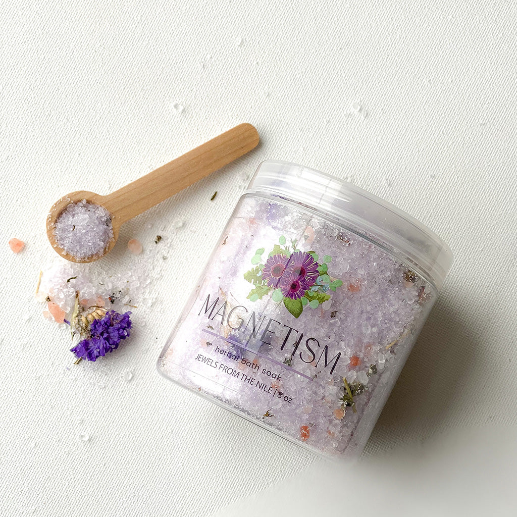 Magnetism Herbal Bath Soak jar — lavender and rose ritual bath salts for abundance
